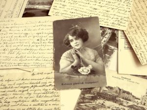 old photograph, writing, postcard